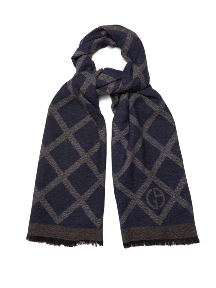 Giorgio Armani Crosshatch-print Wool And Silk-blend Scarf