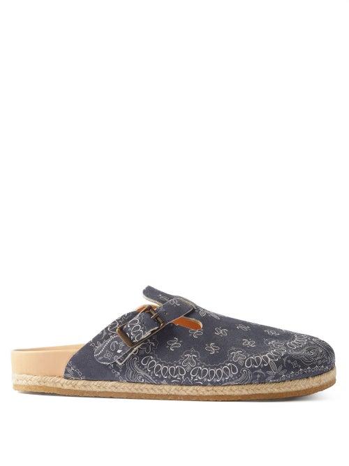 Yuketen - Sal 1 Bandana-print Suede Mule Slides - Mens - Navy