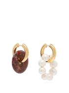 Matchesfashion.com Timeless Pearly - Mismatched Pearl And Stone Hoop Earrings - Womens - Red