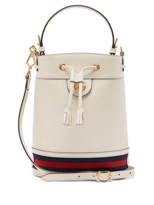 Matchesfashion.com Gucci - Ophidia Web-stripe Leather Bucket Bag - Womens - White