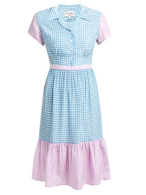 Matchesfashion.com Hvn - Charlotte Contrast Panel Gingham Silk Dress - Womens - Blue Multi