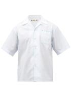 Marni - Logo-print Contrast-stitch Cotton-poplin Shirt - Mens - Light Blue