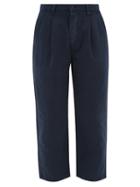 Matchesfashion.com Albam - Pleated Linen-blend Cropped Trousers - Mens - Navy