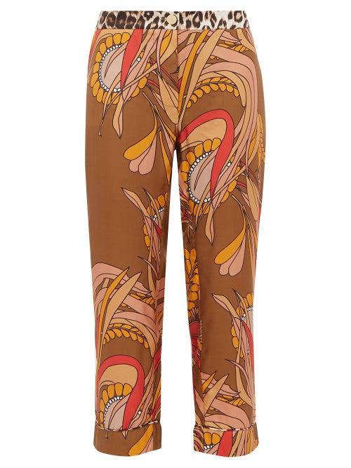 Matchesfashion.com La Prestic Ouiston - Miami Floral Print Silk Satin Trousers - Womens - Brown Multi