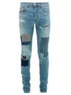 Matchesfashion.com Amiri - Distressed Patchwork Slim Leg Jeans - Mens - Light Blue