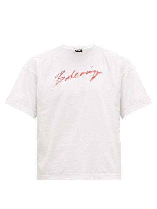 Matchesfashion.com Balenciaga - Logo Print Cotton T Shirt - Mens - White Multi