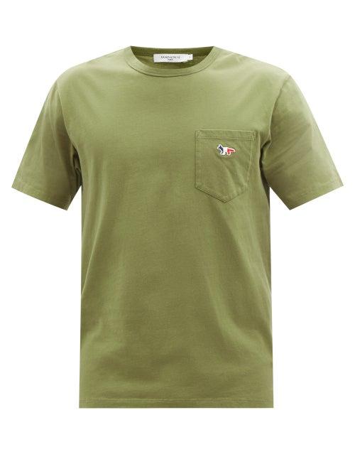 Maison Kitsun - Fox-patch Cotton-jersey T-shirt - Mens - Green