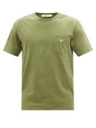 Maison Kitsun - Fox-patch Cotton-jersey T-shirt - Mens - Green