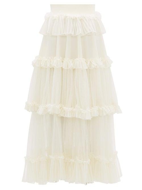 Matchesfashion.com Alexander Mcqueen - Ruffle-tiered Silk-net Skirt - Womens - Ivory