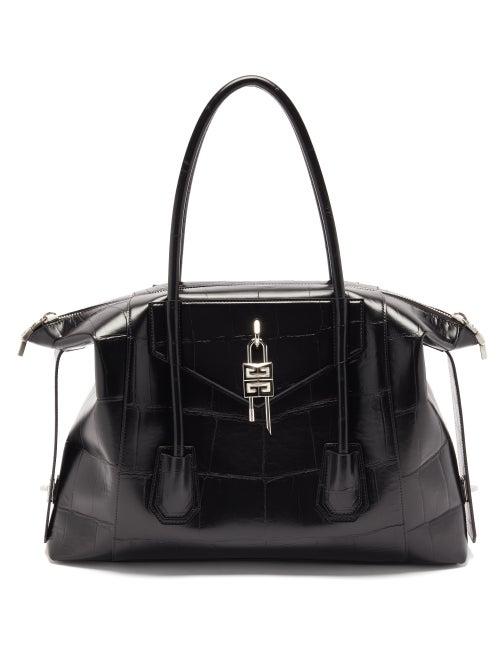 Ladies Bags Givenchy - Antigona Lock Medium Crocodile-effect Leather Bag - Womens - Black