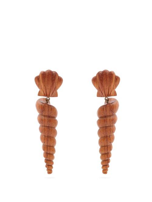 Matchesfashion.com Rebecca De Ravenel - Twisty Shell Drop Clip On Earrings - Womens - Brown