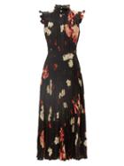 Erdem - Roisin Ruffled Floral-print Pliss Dress - Womens - Black Multi