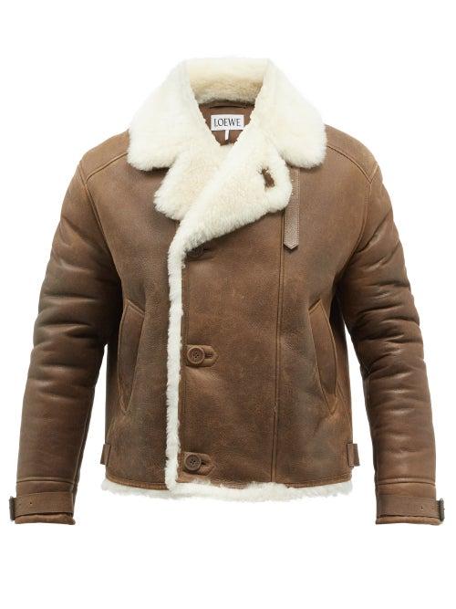 Loewe - Double-breasted Shearling Jacket - Mens - Brown