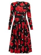 Matchesfashion.com Dolce & Gabbana - Sicily Print Silk Blend Charmeuse Dress - Womens - Black Red