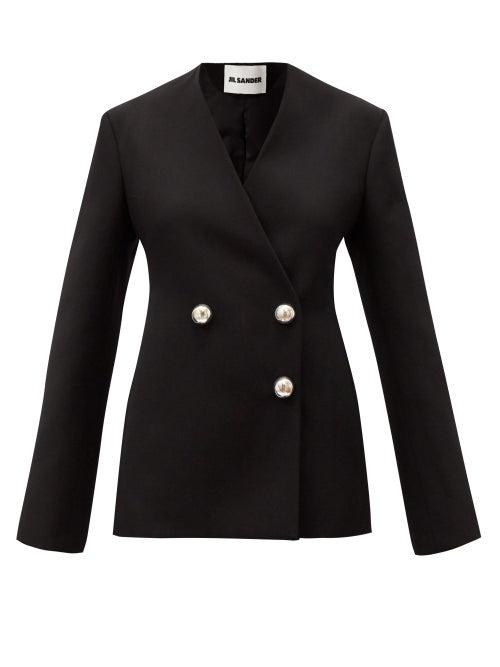 Matchesfashion.com Jil Sander - Nelly Double-breasted Wool-barathea Suit Jacket - Womens - Black Silver