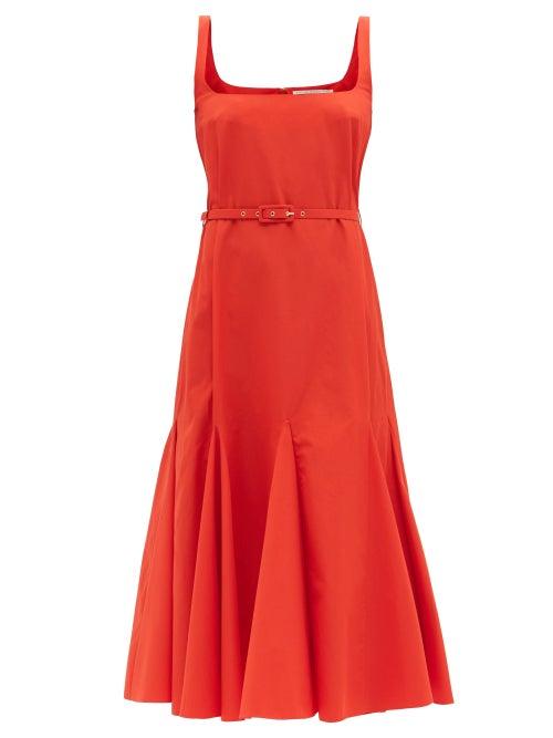 Emilia Wickstead - Marita Scoop-neck Belted Cotton Dress - Womens - Red