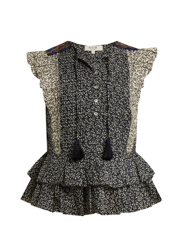Sea Maya Floral-print Ruffle-trimmed Cotton Top