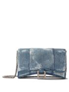 Balenciaga - Hourglass B-logo Denim-print Leather Bag - Womens - Blue