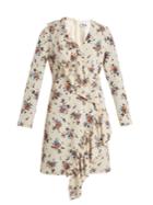 Msgm Asymmetric-ruffle Floral-print Crepe Dress