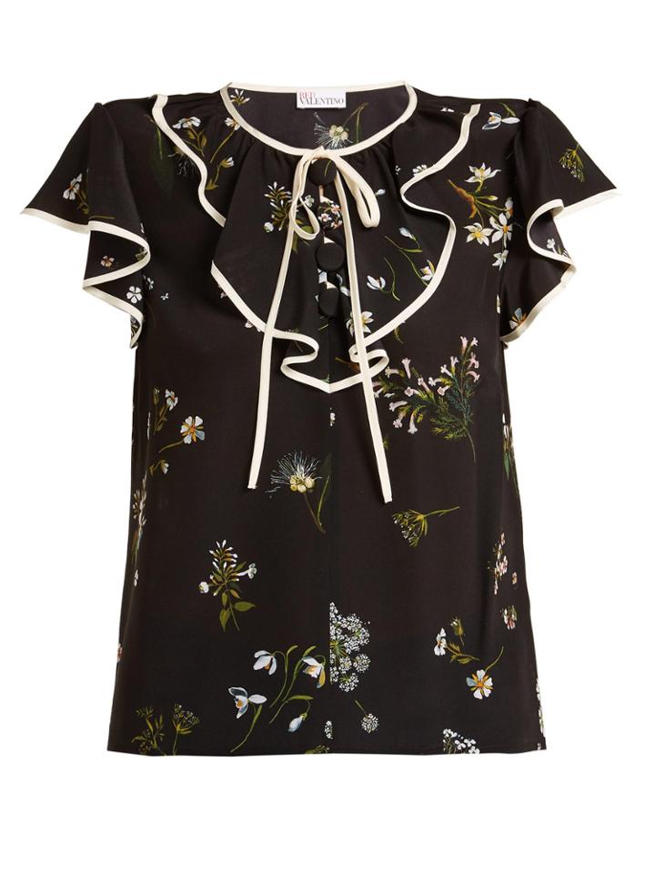 Redvalentino Floral-print Silk-crepe Top