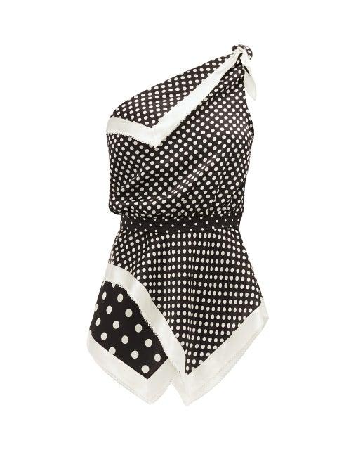 Matchesfashion.com Altuzarra - Luff One-shoulder Polka-dot Silk Top - Womens - Black White