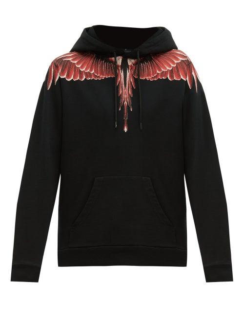 Matchesfashion.com Marcelo Burlon - Ghost Wings Print Cotton Hooded Sweatshirt - Mens - Black Red