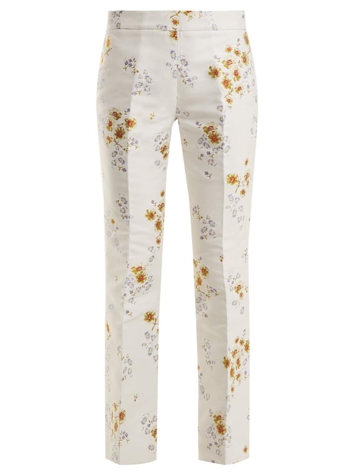 Giambattista Valli Flared-leg Floral-jacquard Twill Trousers