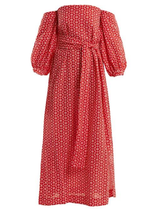 Matchesfashion.com Lisa Marie Fernandez - Rosie Floral Embroidered Cotton Dress - Womens - Red Multi