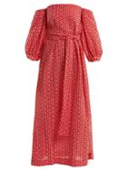 Matchesfashion.com Lisa Marie Fernandez - Rosie Floral Embroidered Cotton Dress - Womens - Red Multi