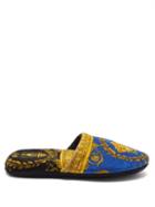 Matchesfashion.com Versace - Baroque-print Cotton-terry Slippers - Mens - Blue Gold