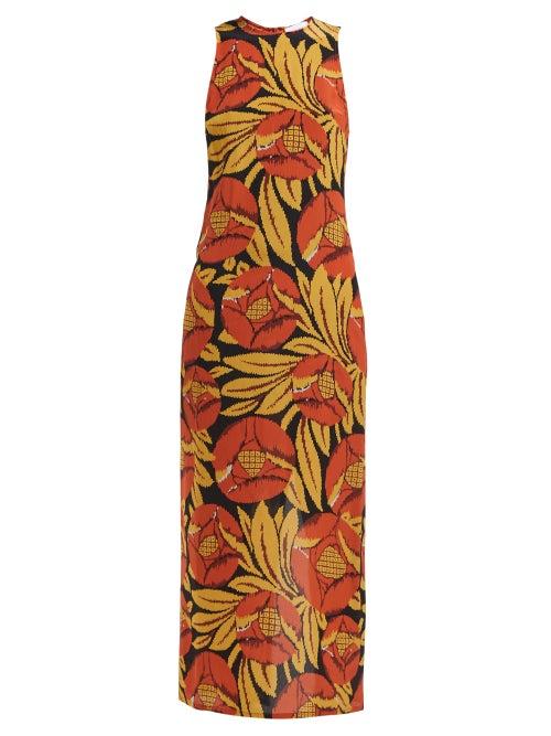 Matchesfashion.com Raey - Racerback Floral Print Silk Chintz Dress - Womens - Orange Multi