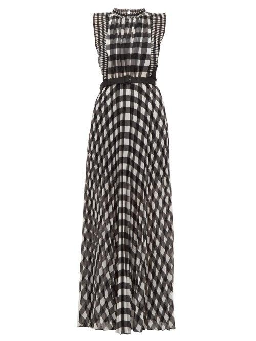 Matchesfashion.com Self-portrait - Gingham Print Pleated Chiffon Dress - Womens - Black White
