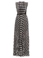 Matchesfashion.com Self-portrait - Gingham Print Pleated Chiffon Dress - Womens - Black White