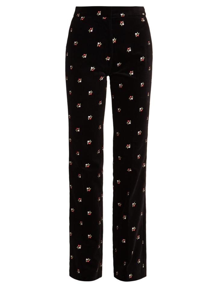 Alexachung Floral-embroidered Cotton-velvet Trousers