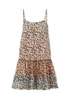 Matchesfashion.com Juliet Dunn - Leopard Print Ruffled Hem Cotton Dress - Womens - Pink Print