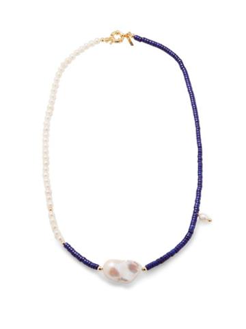Liou - Reims Pearl, Lapis & 14kt Gold-plated Necklace - Mens - Pearl