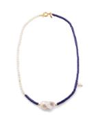Liou - Reims Pearl, Lapis & 14kt Gold-plated Necklace - Mens - Pearl