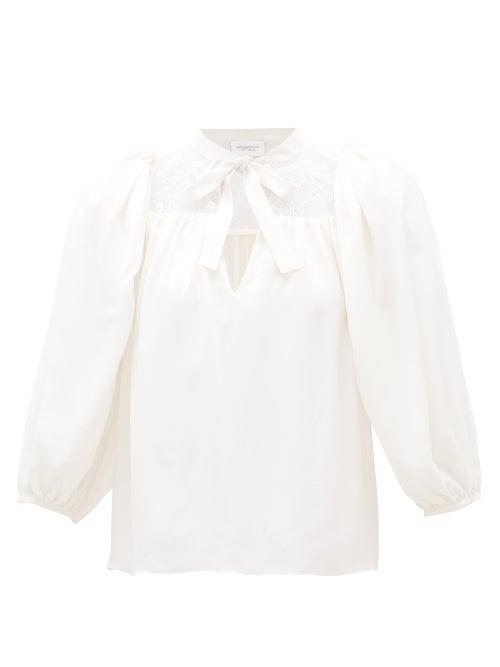 Matchesfashion.com Giambattista Valli - Lace-panel Silk-crepe Blouse - Womens - Ivory