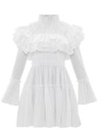 Matchesfashion.com Khaite - Ruffled High-neck Cotton-pliss Dress - Womens - White