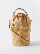 Valentino Garavani - Roman Stud Leather And Faux-raffia Bucket Bag - Womens - Beige