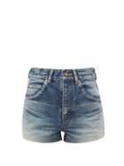 Matchesfashion.com Saint Laurent - High-rise Acid-wash Cotton-denim Shorts - Womens - Denim