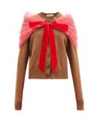 Matchesfashion.com Molly Goddard - Joelle Tulle-shawl Wool Cardigan - Womens - Brown