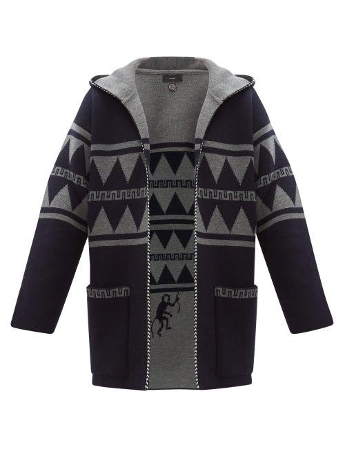 Matchesfashion.com Alanui - Crazy Monkey Hooded Cashmere Cardigan - Mens - Navy Multi