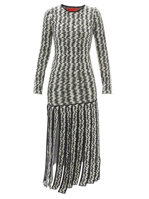 Thebe Magugu - Zigzag-jacquard Tassel-hem Wool Dress - Womens - Black White
