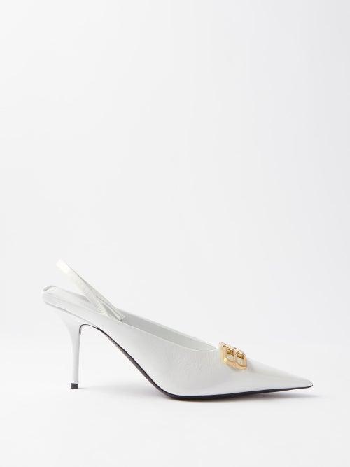Balenciaga - Square Knife Logo-plaque Slingback Pumps - Womens - White