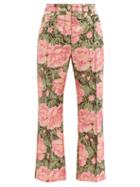 Matchesfashion.com Paco Rabanne - Peony-print Swirl-jacquard Cropped Trousers - Womens - Pink Print