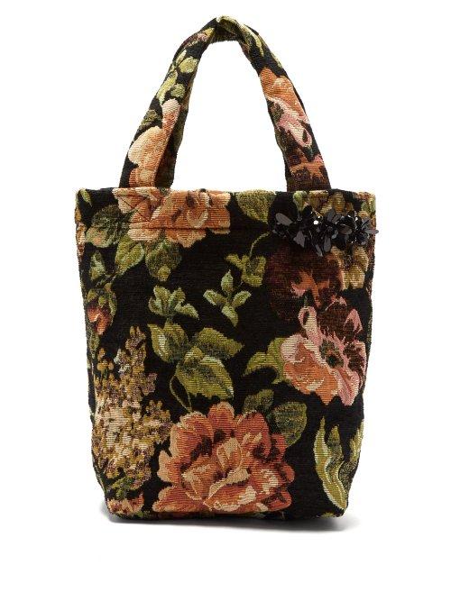 Matchesfashion.com Simone Rocha - Sequin Embellished Floral Jacquard Tote - Womens - Black Multi