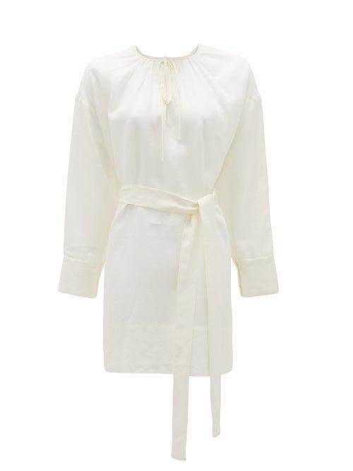 Matchesfashion.com Asceno - Santorini Sand Belted Linen Dress - Womens - White