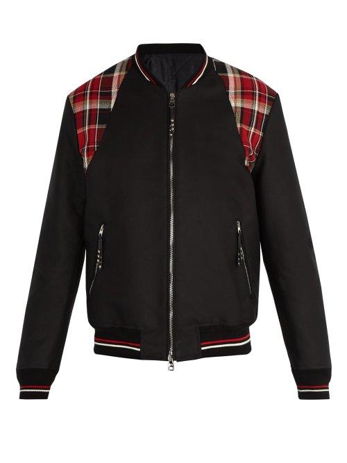 Matchesfashion.com Alexander Mcqueen - Check Panel Cotton Canvas Bomber Jacket - Mens - Black Multi