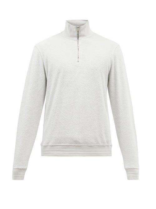 Orlebar Brown - Isar Zip-neck Cotton-terry Sweater - Mens - Light Grey